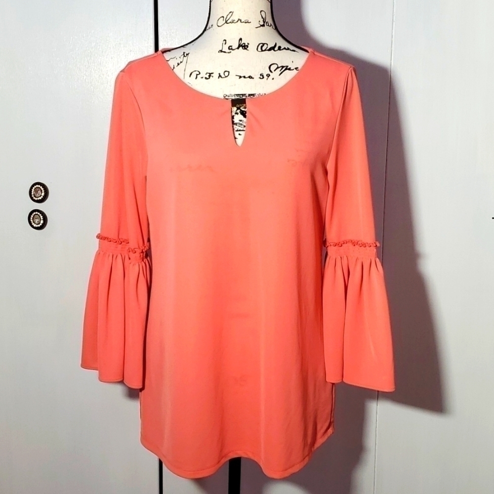 Calvin Klein| Womens Soft Pink/Coral Bell Sleeve Elegant Career Blouse Sz.Medium